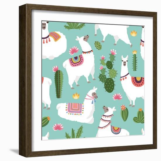 Llama and Cactus Pattern-ONYXprj-Framed Art Print