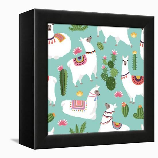 Llama and Cactus Pattern-ONYXprj-Framed Stretched Canvas