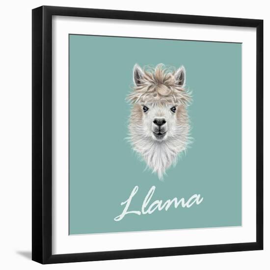 Llama Animal Portrait-ant_art-Framed Premium Giclee Print