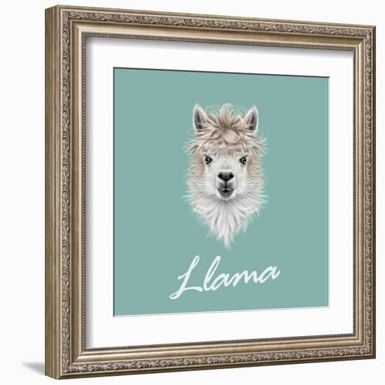 Llama Animal Portrait-ant_art-Framed Art Print