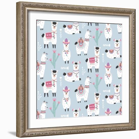 Llama Pattern-Artrise-Framed Art Print