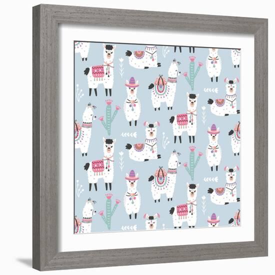 Llama Pattern-Artrise-Framed Art Print