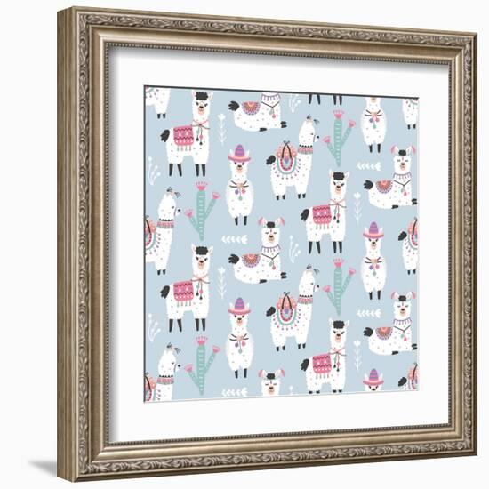 Llama Pattern-Artrise-Framed Art Print