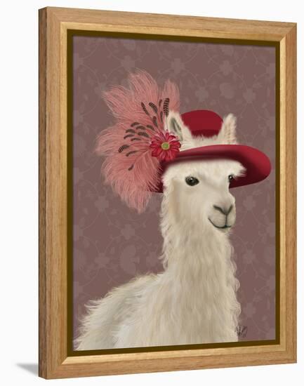 Llama Red Feather Hat-Fab Funky-Framed Stretched Canvas