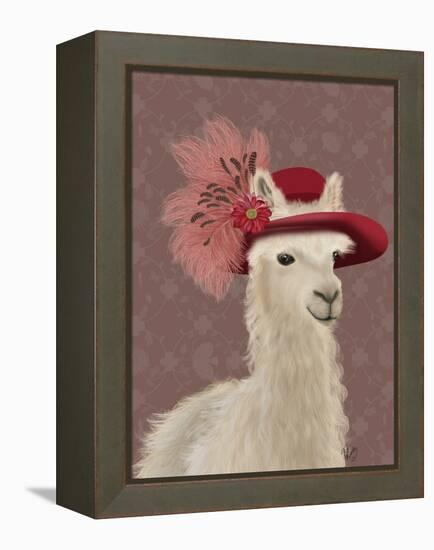 Llama Red Feather Hat-Fab Funky-Framed Stretched Canvas