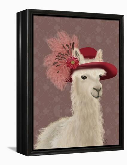 Llama Red Feather Hat-Fab Funky-Framed Stretched Canvas