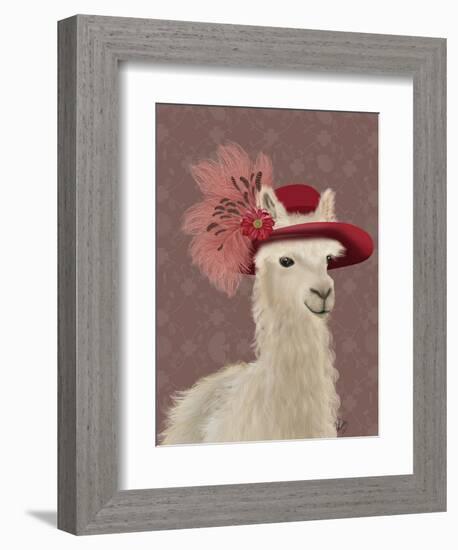 Llama Red Feather Hat-Fab Funky-Framed Art Print