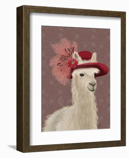 Llama Red Feather Hat-Fab Funky-Framed Art Print