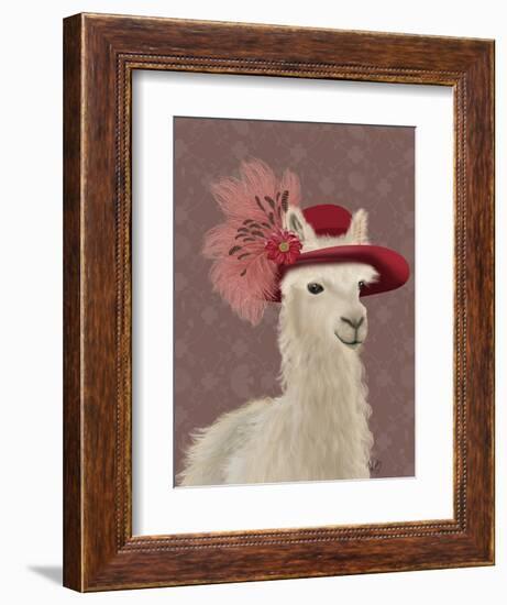 Llama Red Feather Hat-Fab Funky-Framed Art Print