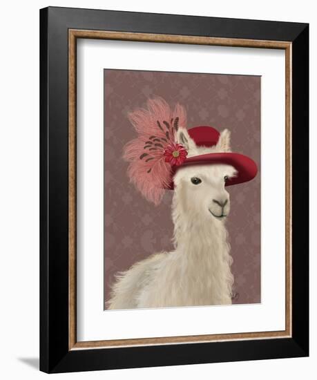 Llama Red Feather Hat-Fab Funky-Framed Art Print