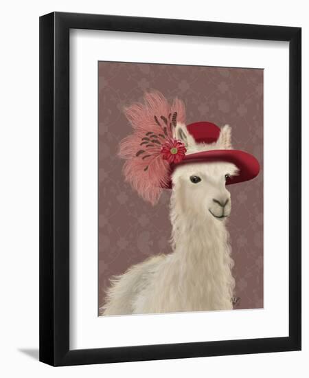 Llama Red Feather Hat-Fab Funky-Framed Art Print