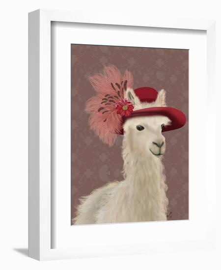 Llama Red Feather Hat-Fab Funky-Framed Art Print