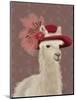 Llama Red Feather Hat-Fab Funky-Mounted Art Print