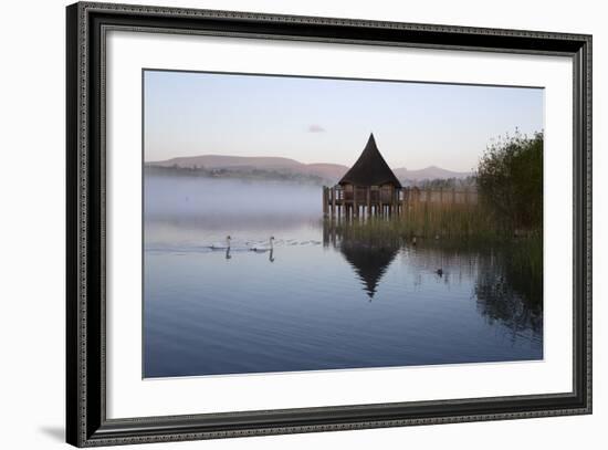 Llangorse Lake and Crannog Island in Morning Mist-Stuart Black-Framed Photographic Print