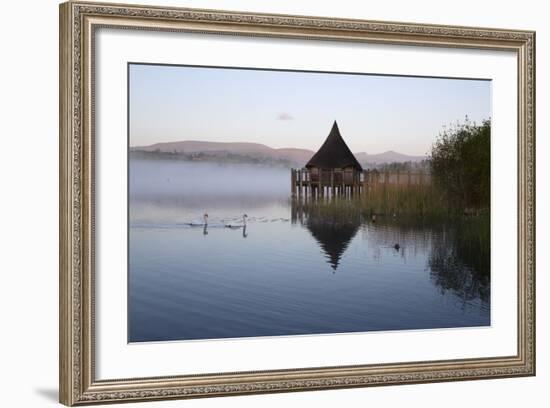 Llangorse Lake and Crannog Island in Morning Mist-Stuart Black-Framed Photographic Print