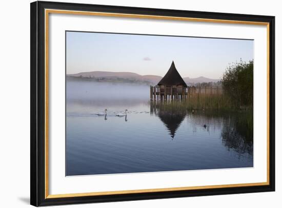 Llangorse Lake and Crannog Island in Morning Mist-Stuart Black-Framed Photographic Print