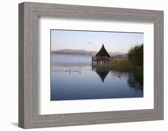 Llangorse Lake and Crannog Island in Morning Mist-Stuart Black-Framed Photographic Print