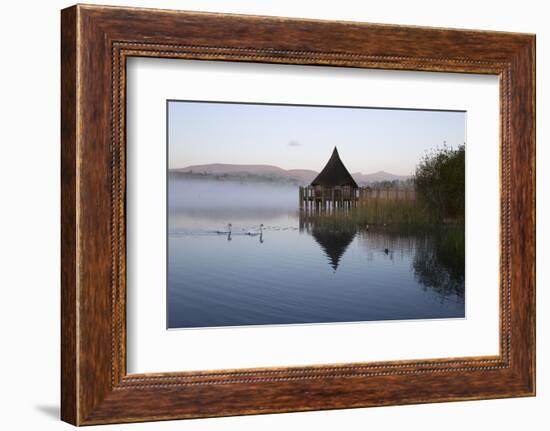 Llangorse Lake and Crannog Island in Morning Mist-Stuart Black-Framed Photographic Print