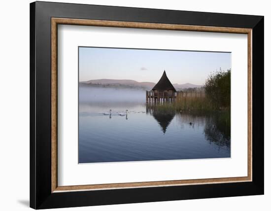 Llangorse Lake and Crannog Island in Morning Mist-Stuart Black-Framed Photographic Print