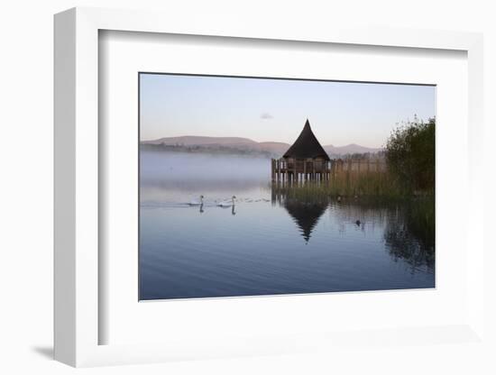 Llangorse Lake and Crannog Island in Morning Mist-Stuart Black-Framed Photographic Print