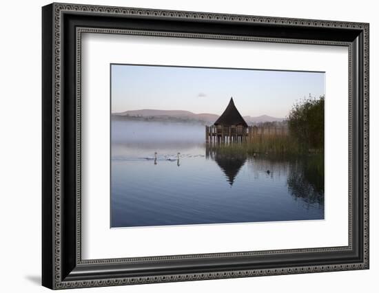 Llangorse Lake and Crannog Island in Morning Mist-Stuart Black-Framed Photographic Print