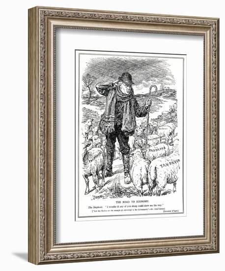 Lloyd George as the 'shepherd' of Great Britain Asks the Tax Payers (Sheep) to Lead the Recovery…-English School-Framed Giclee Print