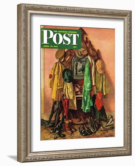 "Loaded Coat Rack," Saturday Evening Post Cover, April 14, 1945-John Atherton-Framed Giclee Print