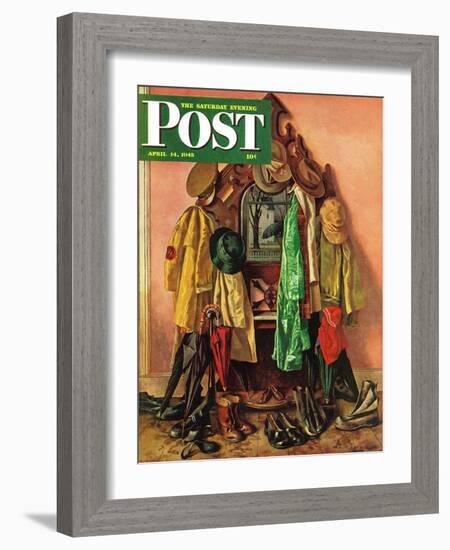 "Loaded Coat Rack," Saturday Evening Post Cover, April 14, 1945-John Atherton-Framed Giclee Print