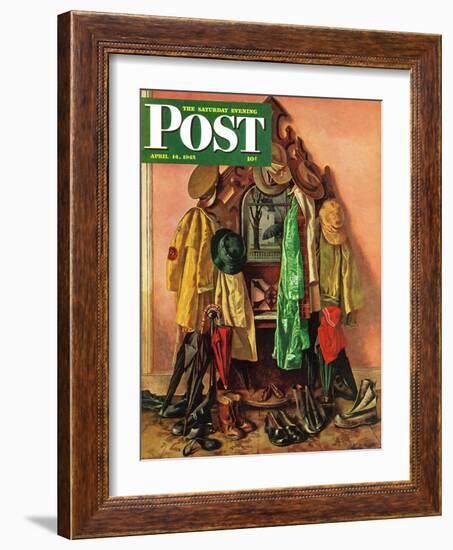 "Loaded Coat Rack," Saturday Evening Post Cover, April 14, 1945-John Atherton-Framed Giclee Print