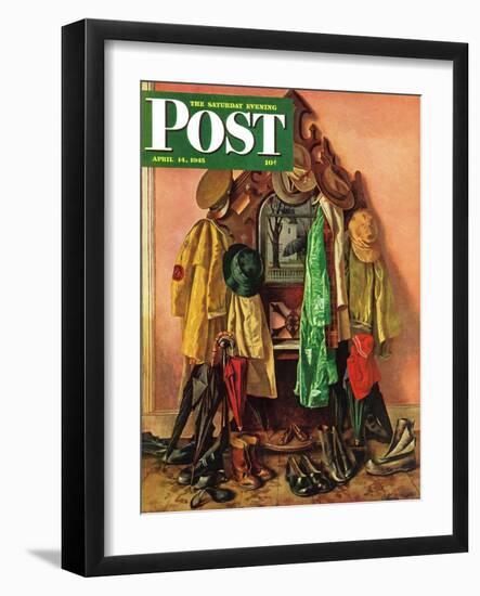 "Loaded Coat Rack," Saturday Evening Post Cover, April 14, 1945-John Atherton-Framed Giclee Print