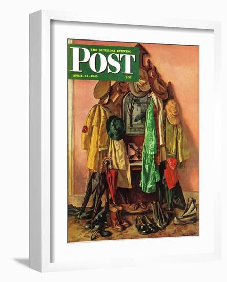 "Loaded Coat Rack," Saturday Evening Post Cover, April 14, 1945-John Atherton-Framed Giclee Print