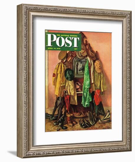 "Loaded Coat Rack," Saturday Evening Post Cover, April 14, 1945-John Atherton-Framed Giclee Print