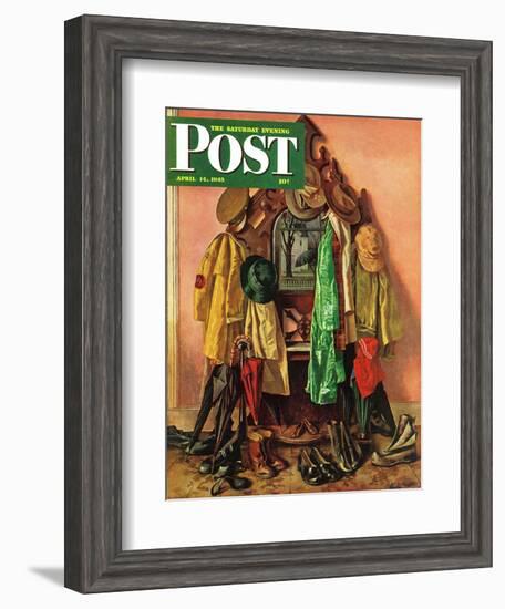 "Loaded Coat Rack," Saturday Evening Post Cover, April 14, 1945-John Atherton-Framed Giclee Print