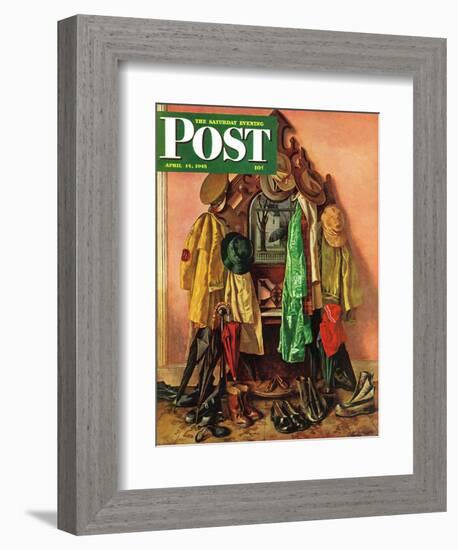 "Loaded Coat Rack," Saturday Evening Post Cover, April 14, 1945-John Atherton-Framed Giclee Print