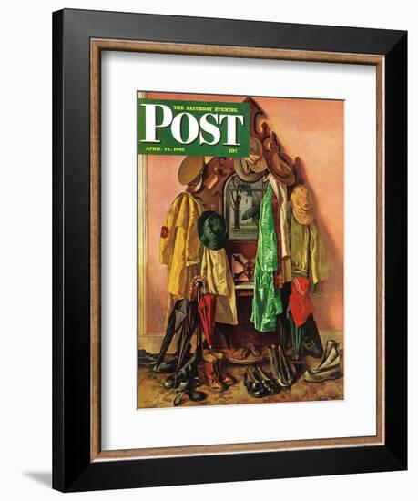 "Loaded Coat Rack," Saturday Evening Post Cover, April 14, 1945-John Atherton-Framed Giclee Print