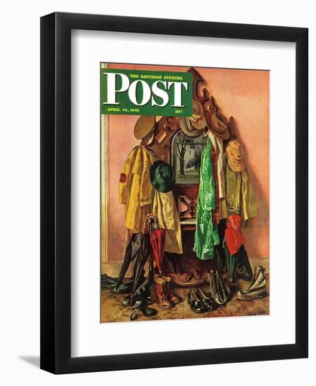 "Loaded Coat Rack," Saturday Evening Post Cover, April 14, 1945-John Atherton-Framed Giclee Print