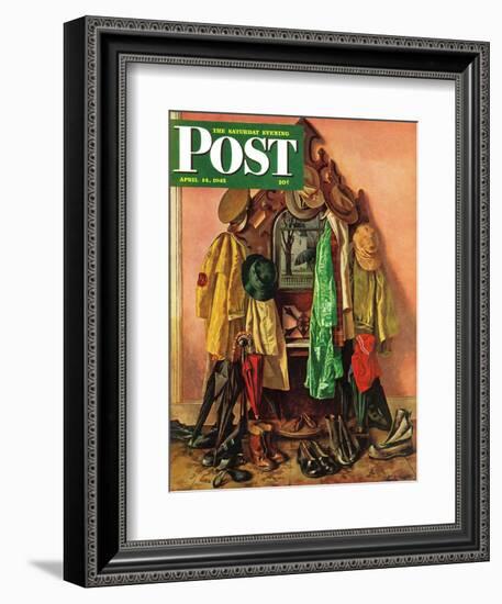 "Loaded Coat Rack," Saturday Evening Post Cover, April 14, 1945-John Atherton-Framed Giclee Print