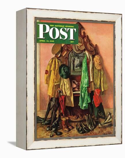 "Loaded Coat Rack," Saturday Evening Post Cover, April 14, 1945-John Atherton-Framed Premier Image Canvas