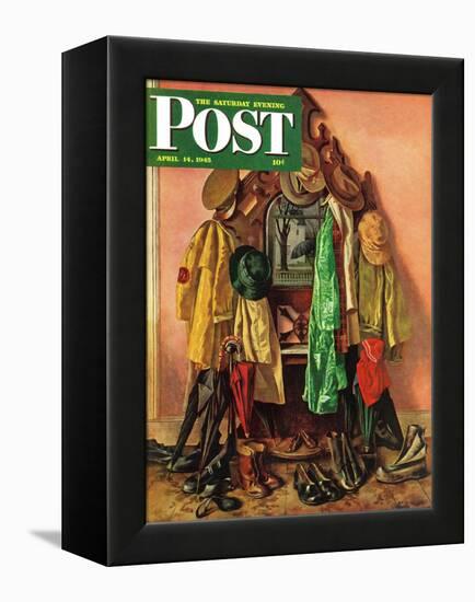 "Loaded Coat Rack," Saturday Evening Post Cover, April 14, 1945-John Atherton-Framed Premier Image Canvas