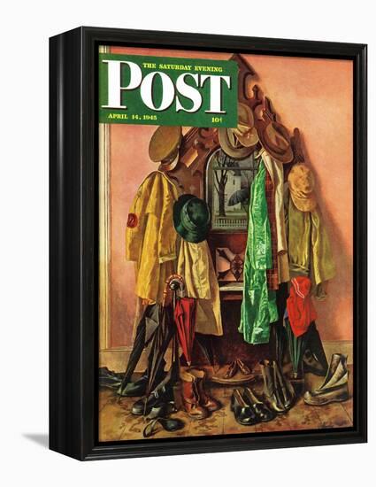 "Loaded Coat Rack," Saturday Evening Post Cover, April 14, 1945-John Atherton-Framed Premier Image Canvas