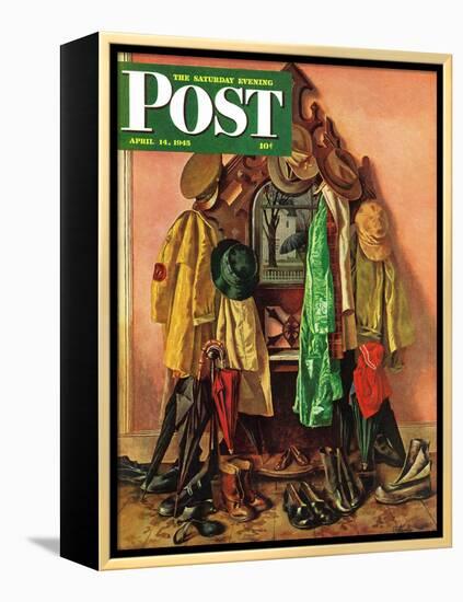 "Loaded Coat Rack," Saturday Evening Post Cover, April 14, 1945-John Atherton-Framed Premier Image Canvas