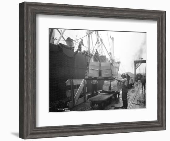 Loading Apple Cargo at Dock, Seattle, 1921-Asahel Curtis-Framed Giclee Print