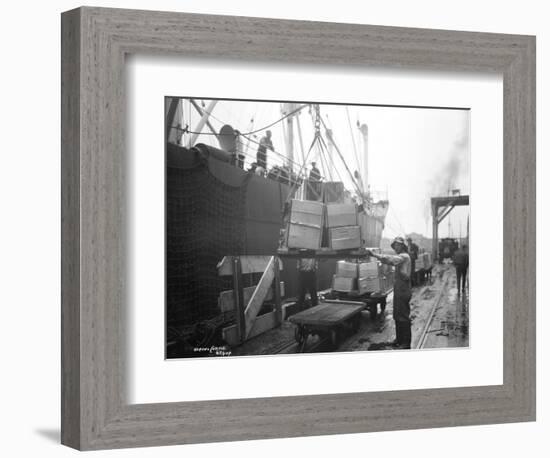 Loading Apple Cargo at Dock, Seattle, 1921-Asahel Curtis-Framed Giclee Print