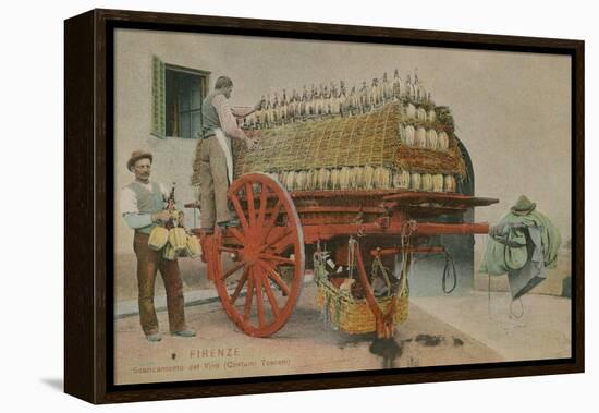 Loading Bottles of Wine onto a Cart, Florence. Postcard Sent in 1913-Italian Photographer-Framed Premier Image Canvas