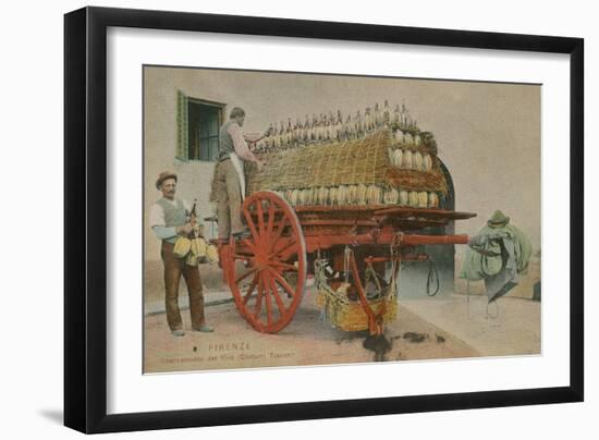 Loading Bottles of Wine onto a Cart, Florence. Postcard Sent in 1913-Italian Photographer-Framed Giclee Print