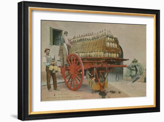 Loading Bottles of Wine onto a Cart, Florence. Postcard Sent in 1913-Italian Photographer-Framed Giclee Print