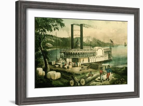 Loading Cotton on the Mississippi, 1870-Currier & Ives-Framed Giclee Print