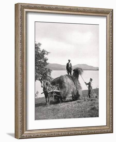 Loading Hay onto a Wagon on the Shores of Loch Lomond, Scotland, 1924-1926-Donald Mcleish-Framed Giclee Print