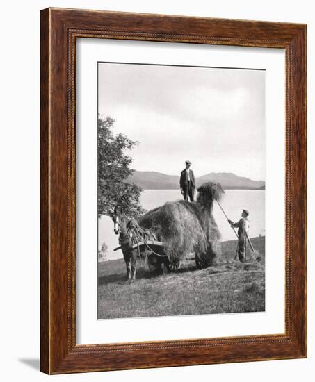 Loading Hay onto a Wagon on the Shores of Loch Lomond, Scotland, 1924-1926-Donald Mcleish-Framed Giclee Print