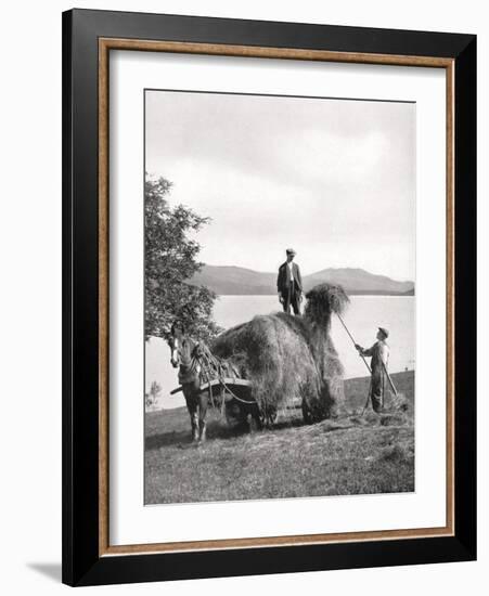 Loading Hay onto a Wagon on the Shores of Loch Lomond, Scotland, 1924-1926-Donald Mcleish-Framed Giclee Print